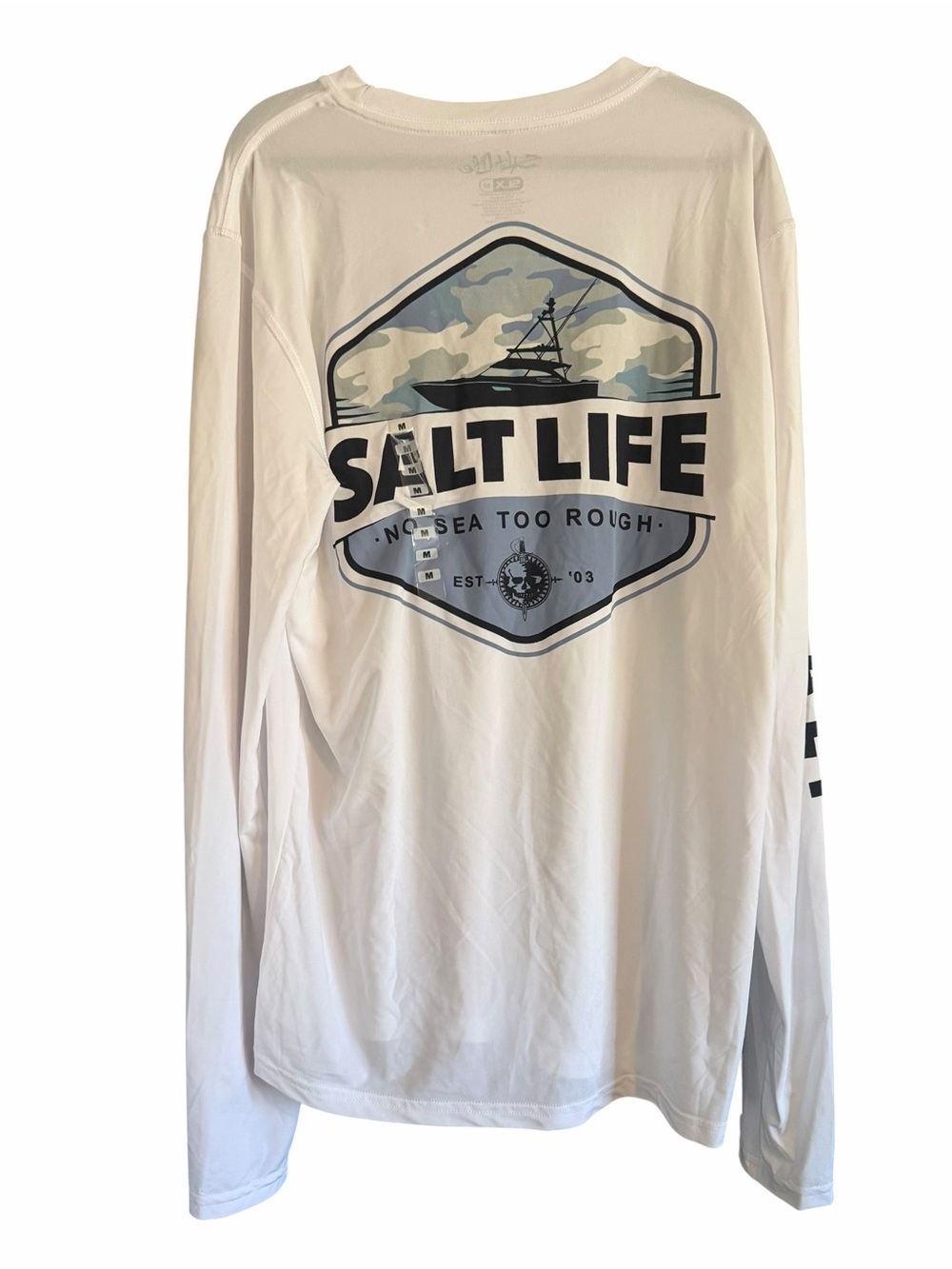 Salt Life Long Sleeve Performance Shirt - White with Light Blue Graphic
